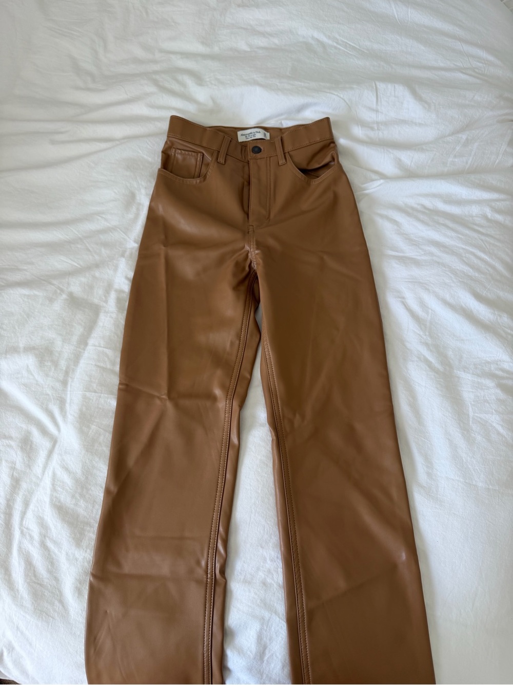 Abercrombie & Fitch Faux Leather Straight Leg Pants in Brown